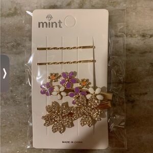 Mint Gold and Purple Floral Hair Clip Collection